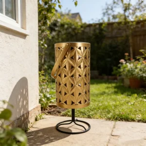 Small Solar LED Garden Light Golden Lantern for Home Courtyard Walkway Decoration