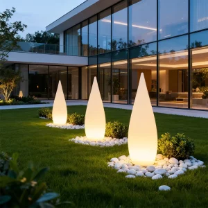 Smart RGB Solar Garden Light with Water Drop Design IP65 Waterproof LED Outdoor Floor Lamp for Hotel Villa Pathway Lighting