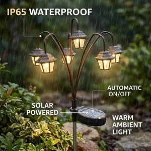Solar 6-Head Hexagonal Palace Lanterns Outdoor Garden Stake Lights Waterproof Decorative Landscape Lamp for Yard Pathway