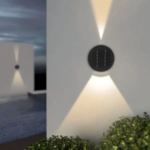 Solar Adjustable Wall Light Outdoor Round LED Spot Lighting for Garden Patio Yard Waterproof