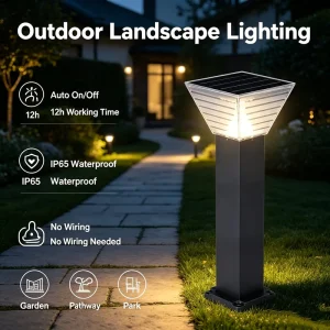 Solar Bollard Light Aluminum PC Dual Color IP65 Optical Control Solar Garden Path Light for Yard Landscape
