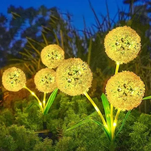 Solar Dandelion Lights Outdoor 3 Head LED Garden Stake Light Warm White Decorative Flower Light for Yard Patio Lawn