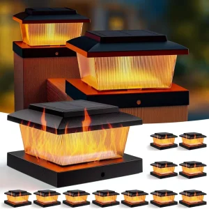 Solar Flame Effect Flashing LED Pillar Light Outdoor Ambiance Wall Light for Garden and Villa Courtyard CE Certified
