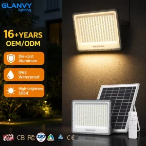 Solar Flood Light with Battery Charging Indicator 200W 300W 400W 500W 600W Aluminum LED Outdoor Wall Mount Security Light IP65