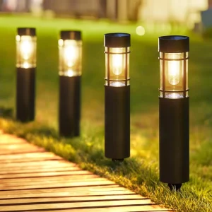 Solar Garden Bollard Lights Outdoor Waterproof Lawn Pathway Stake Landscape Lights for Yard Walkway Driveway Decor