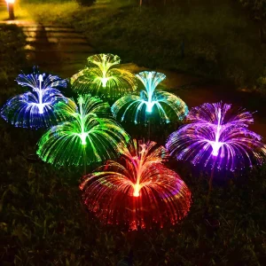 Solar Garden Lights Solar Light Outdoor Waterproof 7 Color Changing Double Jellyfish and Star Flower Garden Decor Yard Christmas