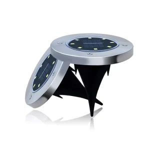 Solar Ground Lights Outdoor 8 LED Solar Disk Lights Waterproof Garden In ground Pathway Light Landscape Lighting for Lawn Yard