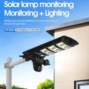 Solar IP65 4K LED Street Lamp Camera 3 Lens WiFi 4G Full Color Night Vision Battery Powered 150W Off Grid Recording for Road