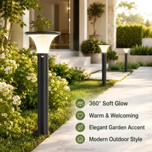 Solar LED Bollard Light 360° Soft Glow Waterproof Landscape Pathway Lawn Light