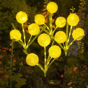Solar LED Dandelion Onion Ball Floor Lamp, Waterproof Outdoor Warm White Garden Landscape Light with Sensor