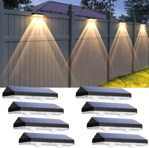 Solar LED Fence Lights IP67 Water-Resistant Motion Sensor 3 Modes for Garden/Patio/Railing/Step/Wall-Unique Housewarming Gift