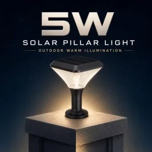 Solar LED Post Cap Light Outdoor 5W Monocrystalline Pillar Lamp IP65 Water Resistant Dimmable Fence Gate Deck Dock Lantern