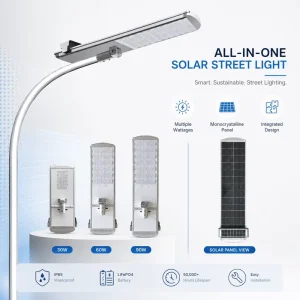 Solar LED Street Light IP66 CCC CE RoHS Certified Lifepo4 Battery Aluminum 5 Year Warranty Highway Use 300W 13000 Lumens