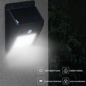 Solar LED Wall Lamp, PC, IP65, 20 LEDs, Motion Sensor, CRI 100, 180° Beam Angle, for Outdoor Garden Lighting