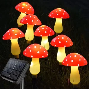 Solar LED Waterproof Mushroom Lantern String Lights Outdoor Garden Light Sensor Dimmable