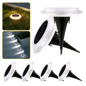 Solar Lights Outdoor Disk Lights Solar In-Ground Lights for Landscape Walkway Yard Lawn Steps Decks LED Lamps Waterproof
