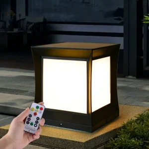 Solar Pillar Light Outdoor Waterproof LED Garden Fence Lamp with Remote Control 4 Color Changing Landscape Lighting