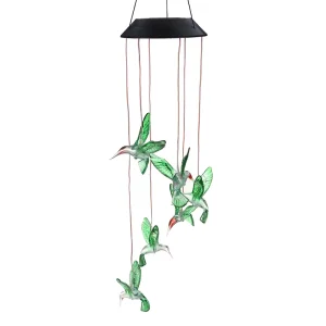 Solar Power Color Changing LED Mobile Hummingbird Wind Chimes Waterproof Outdoor Solar Lights for Patio Garden