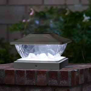 Solar Power Led Pillar Lamp Outdoor Garden Fence Square Lamp Yard Post Cap Lights Column Head Lamp Black gold Finish