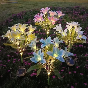 Solar Powered IP65 LED Water Resistant Ground Plug Lamp Spider Lily Sunflower Rose Artificial Flower Dandelion Lawn