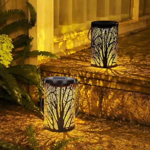 Solar Powered IP65 Waterproof Metal Garden Lamp Lights Outdoor Induction Lamps with Branch Decorative Projection