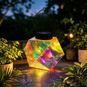 Solar Powered LED Iridescent Lantern Outdoor Hanging Garden Lamp Waterproof Prismatic Decor Patio Yard Pathway