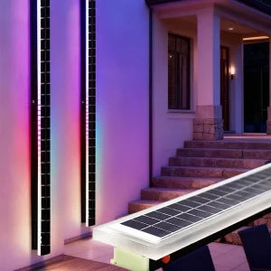 Solar RGB Modern Outdoor Wall Light Strip IP65 Waterproof Linear Lighting For Garden Landscape Decoration Black Sconce Light