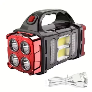 Solar Rechargeable LED Camping Lantern, Portable Outdoor Flashlight with USB Charging Port