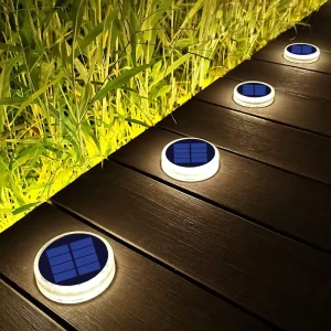 Solar Round Lamp 4 Pack Outdoor IP68 Walkway Led Light Garden Step Light Stairs Solar LED Deck Light for Landscape