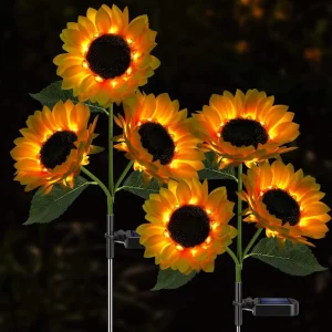 Solar Sunflower LED Lights IP65 Waterproof PVC Warm White Battery Included Small Outdoor Stake Lights for Garden