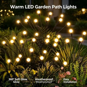 Solar Warm LED Garden Path Lights IP65 Waterproof Outdoor Landscape Lighting for Lawn Patio Flower Bed and Walkway Decor