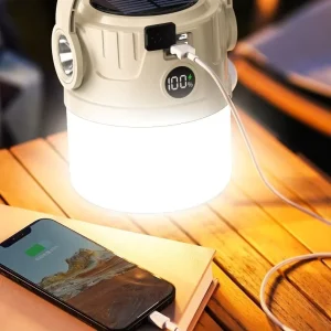 Solar and USB Type-C Charging LED Camping Light for Outdoor, Home Emergency, and Night Market Use