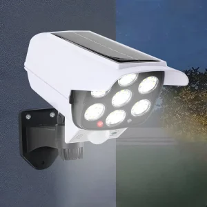 Solar powered security light with camera IP65 waterproof motion sensor wall light, for garden gate deterrent outdoor lighting