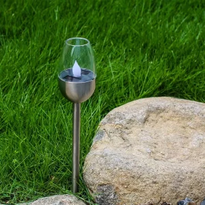 Stainless Steel Decorative LED Solar Path Outdoor Ground Simulated Flame Wine Glass Body Garden Lawn Lighting IP44 Rated