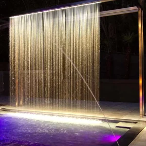 Stainless Steel Indoor Commercial Wall Waterfall Curtain Fountain Multicolored LED Lights Eco Friendly Modern Design