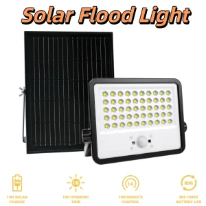 TE026 IP65 Aluminum Solar Security Light Projector 200W Remote Control Outdoor All-Black Solar Panels LED