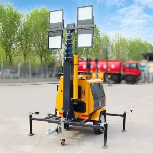 Towable Diesel LED Light Tower 9M Telescopic Mast Generator 4x400W Floodlight CE EPA Mobile Construction Lighting Tower