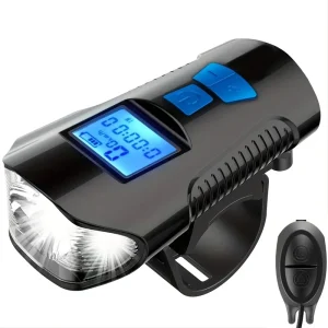 USB Rechargeable Bicycle Light with 120dB Horn LCD Speedometer Odometer 4 Lighting Modes Front Bike Headlight for Night Cycling