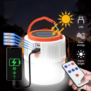 USB Rechargeable Solar LED Camping Lantern with Hanging Feature, Emergency Outdoor Tent Light for Garden BBQ