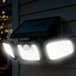 Ultra Bright 3-Head Rotatable Solar Wall Light Motion Sensor Security Lamp for Garden Yard and Garage with IP65 Waterproof