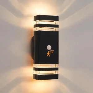 Up Down Outside Lights with Motion Sensor PIR Outdoor Wall Light Mains Powered Square Front Door Porch Light LED External Lamp