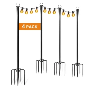 Upgraded Heavy Duty Metal Adjustable Lighting Hanging Accessories String Light Poles for Patio Decor with Fork