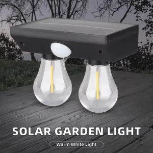 Vintage 2 Bulb Solar Powered Wall Lamp PIR Motion Sensor Waterproof Outdoor Garden Security Light