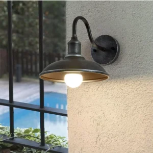 Vintage Industrial Gooseneck LED Wall Sconce, Black Metal, IP65 Waterproof, for Barn, Porch, Patio, and Cafe