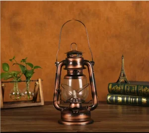 Vintage Industrial Round Metal and Glass Rechargeable Solar LED Camping Lantern with Flame Light
