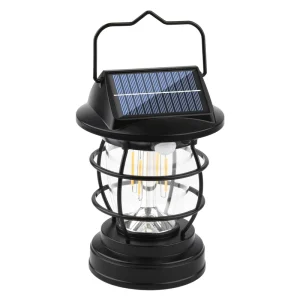 Vintage Solar Camping Lantern, Waterproof Retro Hanging LED Lamp for Garden, Patio, and Tent Lighting