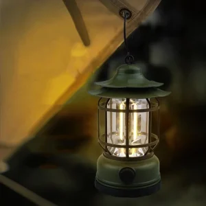 Vintage Waterproof Warm Light Hanging Tent Lantern, Emergency Battery-Powered LED Camping Light