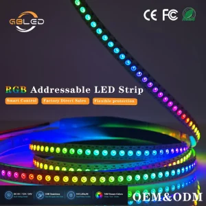 WS2812B 144LEDs M DC5V Addressable RGB LED Strip Dream Color for Christmas Holiday Decoration Outdoor Indoor Custom Factory