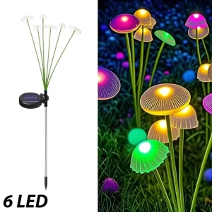 Waterproof 6 Head Solar Mushroom Garden Stake Light RGB Color Changing Auto Dusk Dawn Outdoor Yard Path Landscape Decor Lamp