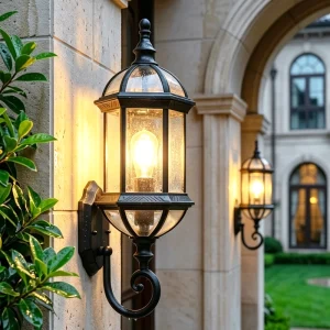 Waterproof E27 Antique Style Aluminum Glass Outdoor Wall Lamp for Garden Corridor Courtyard